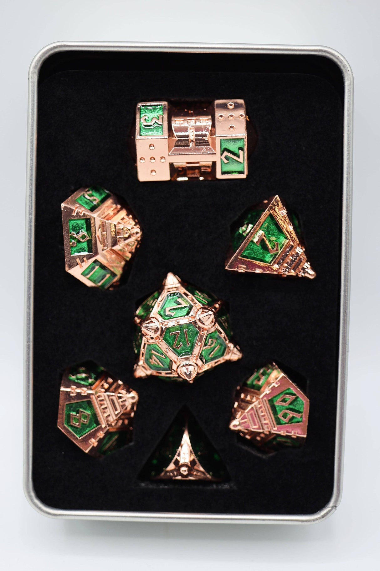 Foam Brain: Dice 51: Emerald Meteor Shower - Metal RPG Dice Set