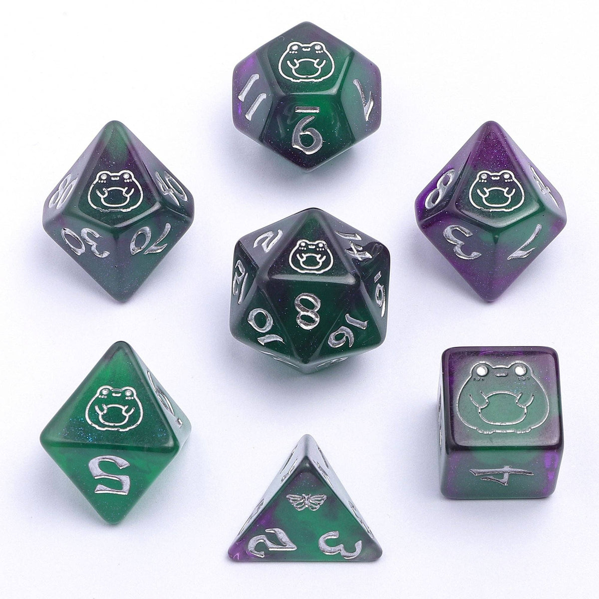 Hymgho Premium Dice - Wyrmforged Rollers - Rounded Plastic - Bog Frog Silver