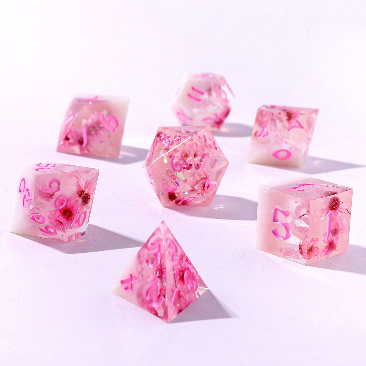 Hymgho Premium Dice - Captured Magic Hand Sanded Sharp Edge Resin - Sakura Cherry