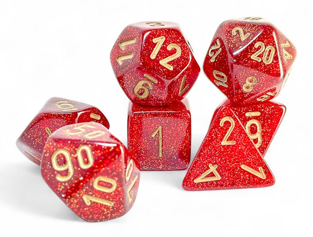 Chessex- Glitter: Mega-hedral Ruby/gold 7-Die