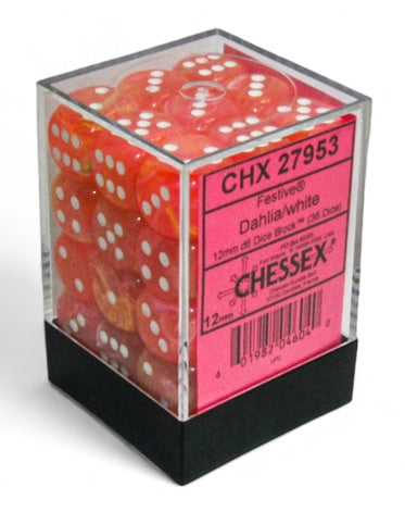 Chessex: Festive: 12mm d6 Dahlia/white Dice
