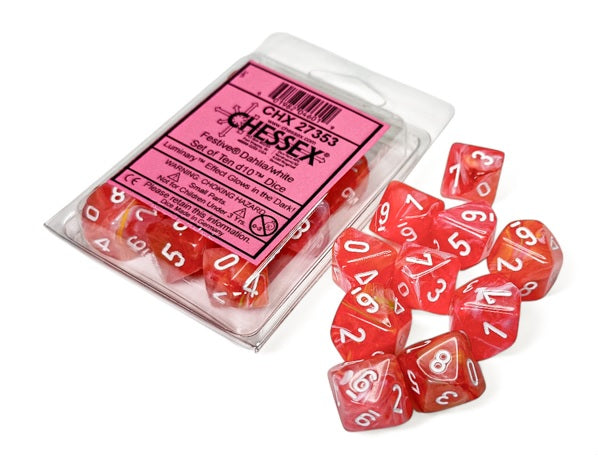 Chessex: Festive: Dahlia/white Luminary Set of Ten d10s