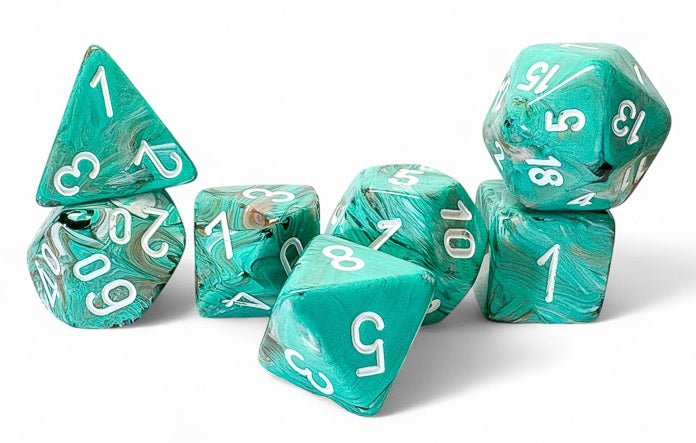 Chessex- Marble: Mega-hedral Oxi-Copper/white 7-Die