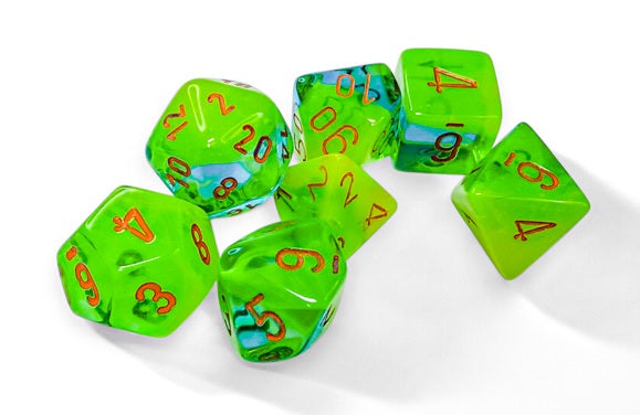 Chessex: Gemini: Polyhedral Plasma Green-Teal/orange Luminary 7-Die