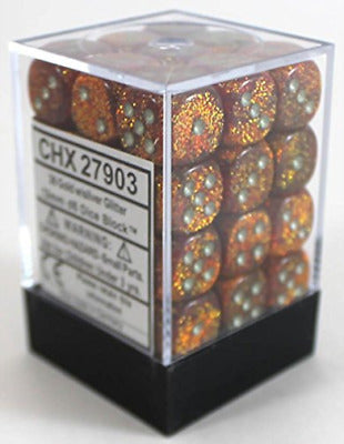 Chessex Dice: Glitter 12mm D6 Gold/Silver (36)