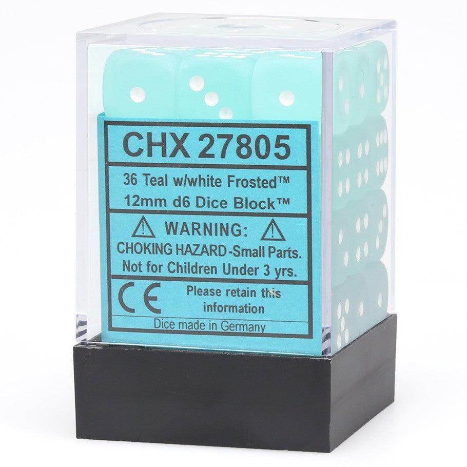Chessex Dice: Frosted: 12mm D6 Teal/White Block (36)