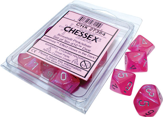 Chessex: Borealis: Pink/silver Luminary Set of Ten d10s