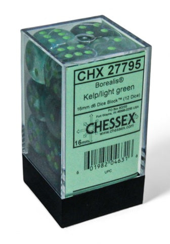 Chessex: Borealis: 16mm d6 Kelp/light green Luminary Dice Block