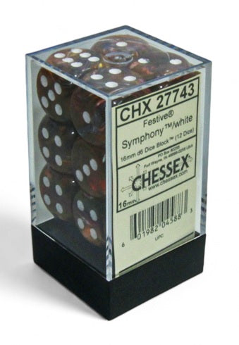 Chessex: Festive: 16mm d6 Symphony/white Dice Block (12 dice)
