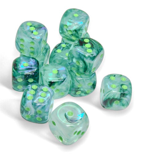 Chessex: Borealis: 16mm d6 Kelp/light green Luminary Dice Block