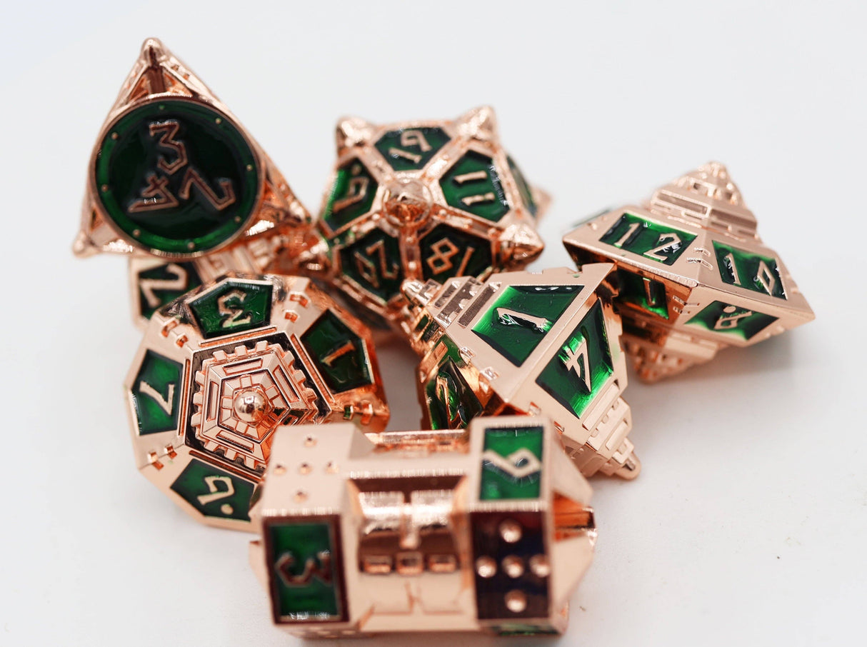 Foam Brain: Dice 51: Emerald Meteor Shower - Metal RPG Dice Set