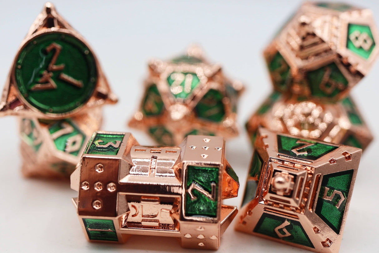 Foam Brain: Dice 51: Emerald Meteor Shower - Metal RPG Dice Set
