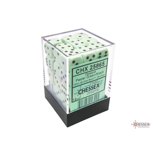 Chessex: 12mm 36d6 Opaque: Pastel Green/Black