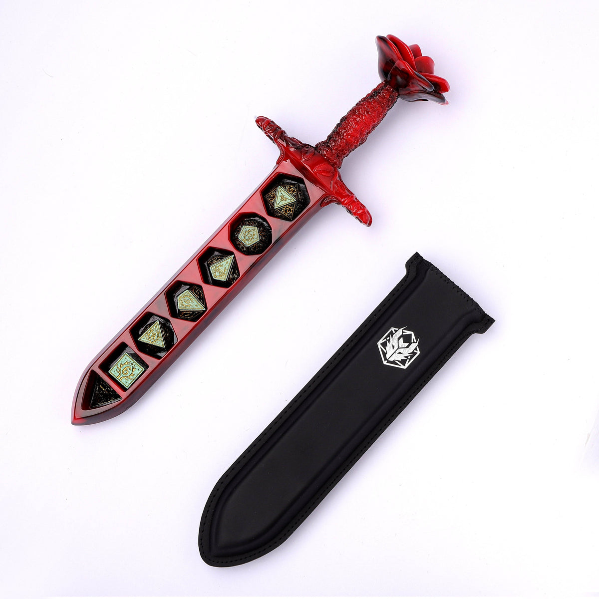 Hymgho Premium Dice - Rose Dagger Resin Dice Case - Red