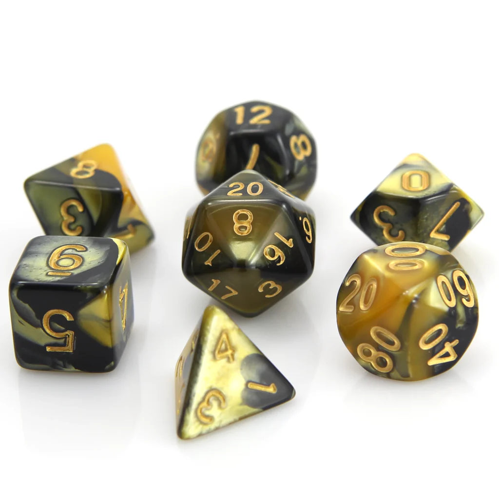 Die Hard Dice: 7pc RPG Set - Yellow and Black Marble