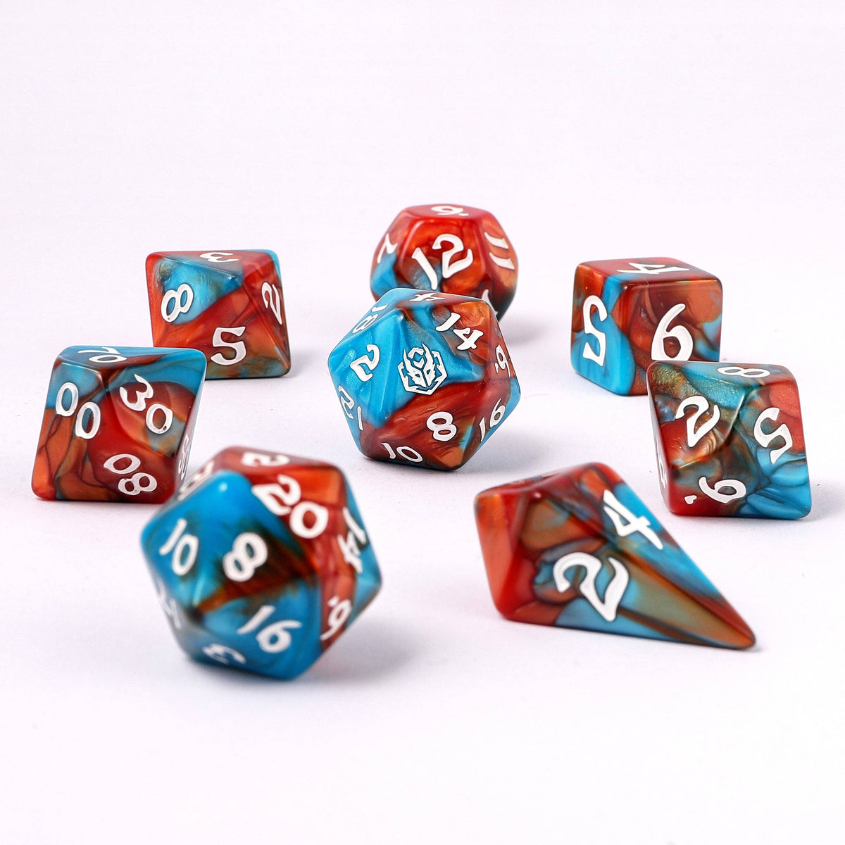 Hymgho Premium Dice - Wyrmforged Rollers - Rounded Edge 8 Piece Polyhedral Dice set - Bard's Cloak