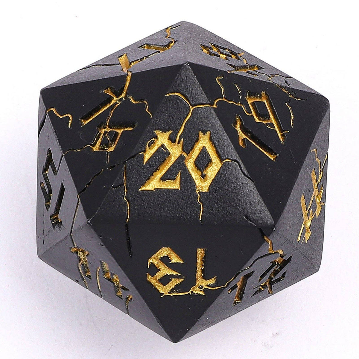 Hymgho Premium Dice - Barbarian 35mm Single D20 Spin Down - Matt Black with Gold
