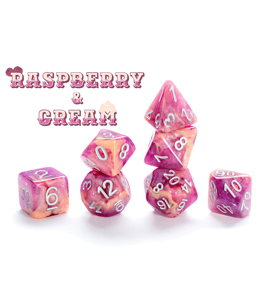Gate Keeper Dice: Raspberry & Cream Aether Dice 7 Die Set