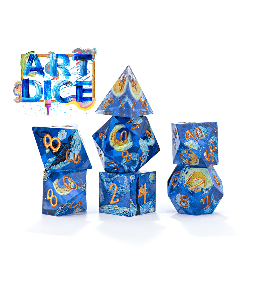Gate Keeper Dice: “The Starry Night” Fine Art Dice 7 Die Set