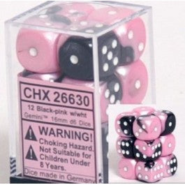 Chessex: Gemini: Black-Pink/White 16Mm D6 Dice Block