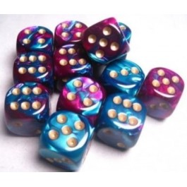 Chessex Dice: Gemini 16mm D6 Purple Teal/Gold (12)