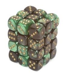 Chessex: Gemini Black-Green/Gold 12mm d6 Dice