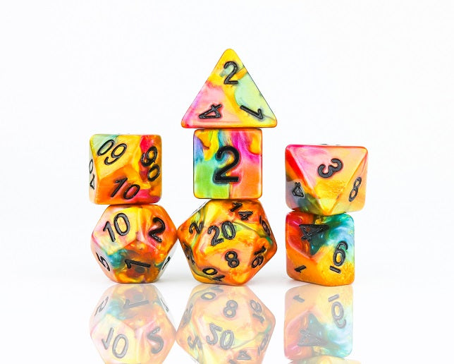 Sirius Dice RPG Dice Set (7): Rainbow Gold