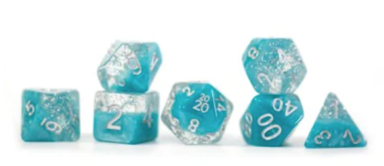 Gate Keeper Dice: Glitter Aqua Halfsies Dice 7 Die Set