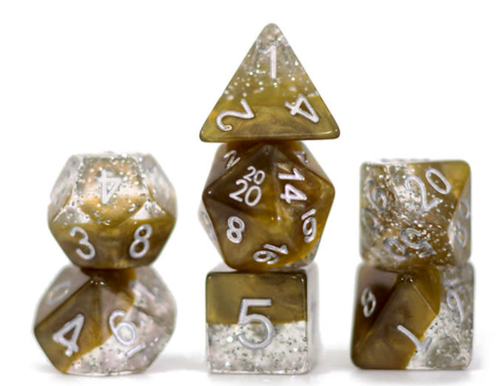 Gate Keeper Dice: Glitter Gold Halfsies Dice 7 Die Set