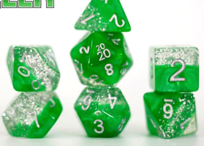 Gate Keeper Dice: Glitter Green Halfsies Dice 7 Die Set