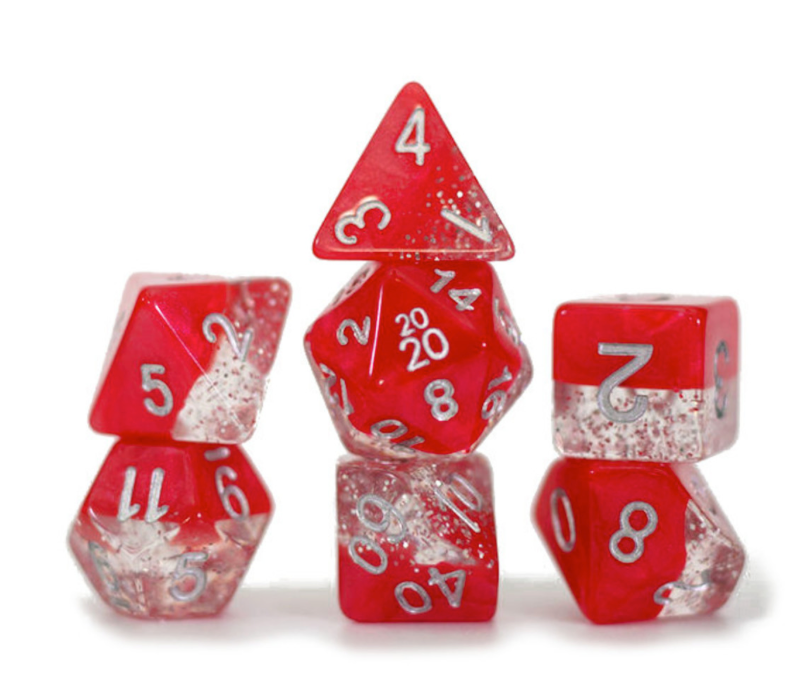 Gate Keeper Dice: Glitter Red Halfsies Dice 7 Die Set