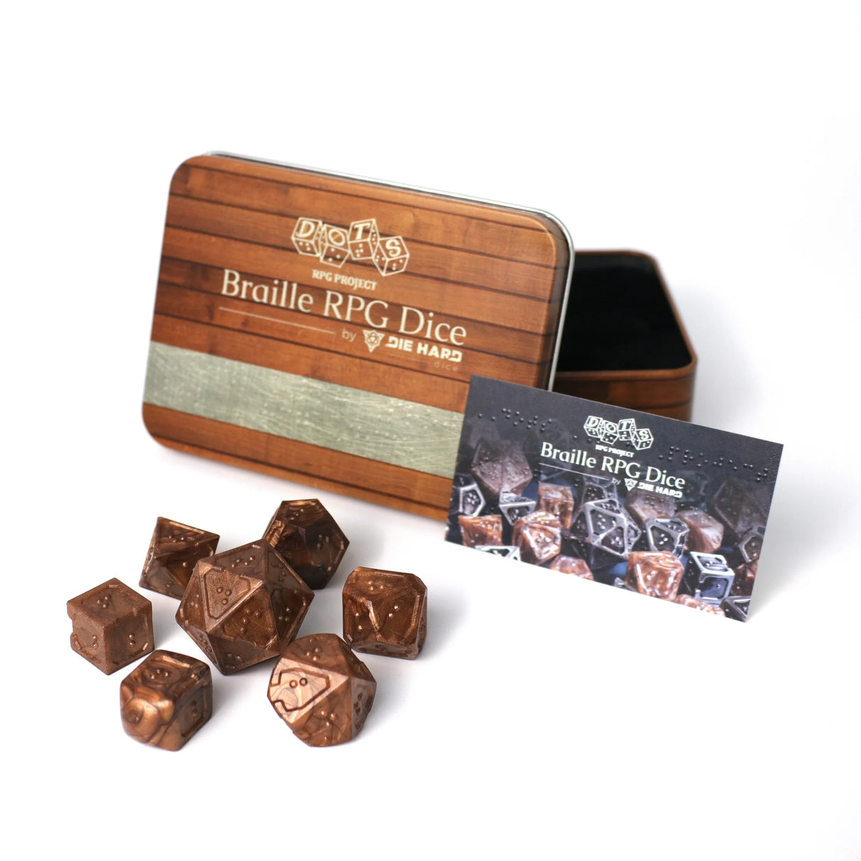 Die Hard Dice: 7pc RPG Set - DOTS Braille Acrylic - Molten Bronze