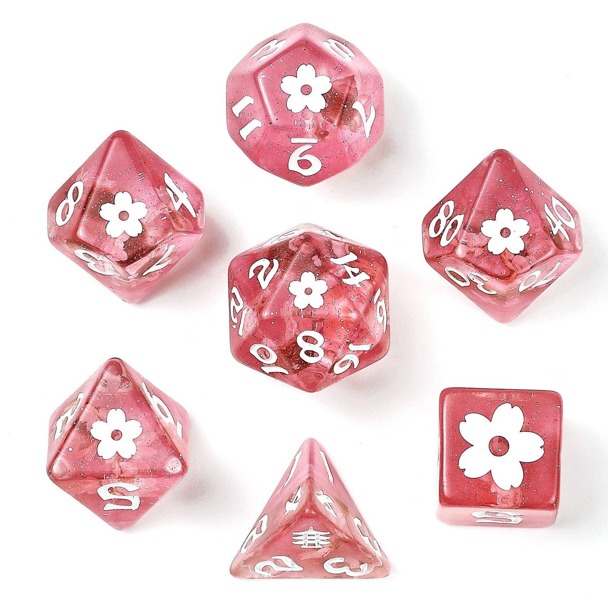 Hymgho Premium Dice - Wyrmforged Rollers - Sakura Blossom RPG Dice Set - white ink