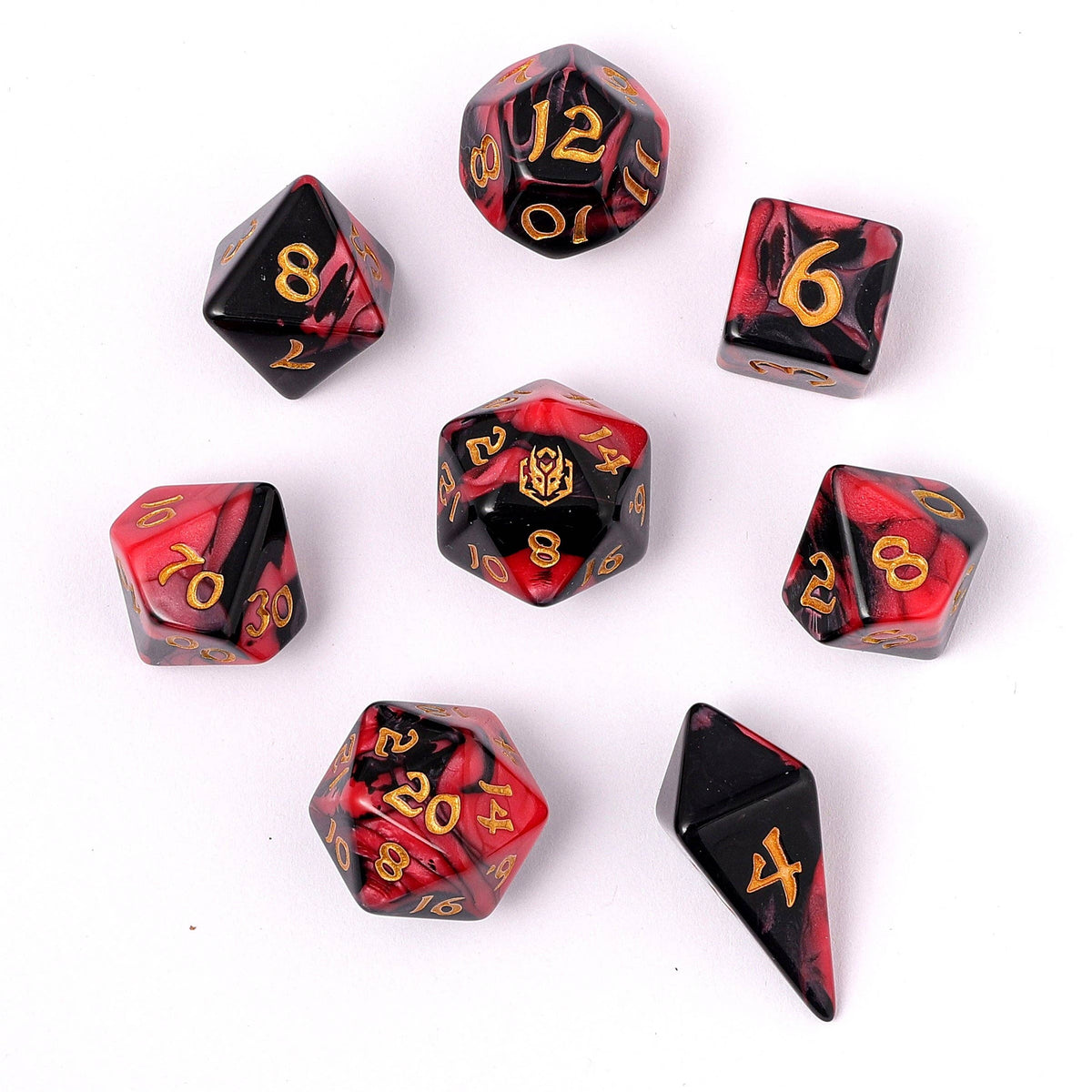Hymgho Premium Dice - Wyrmforged Rollers - Rounded Edge 8 Piece Polyhedral Dice set - Blood Pact