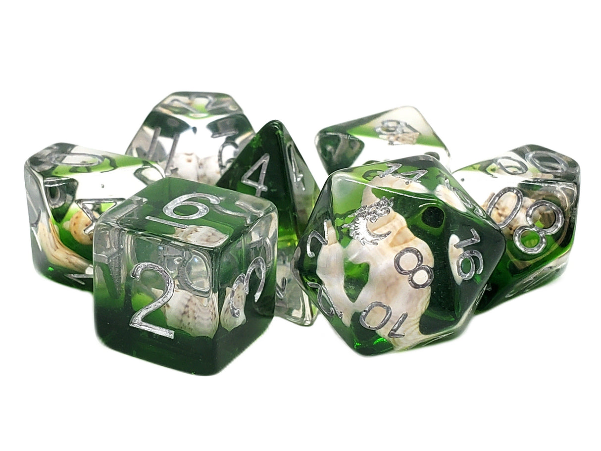 Old School 7 Piece DnD RPG Dice Set: Infused - Beach Party - Seaweed Green