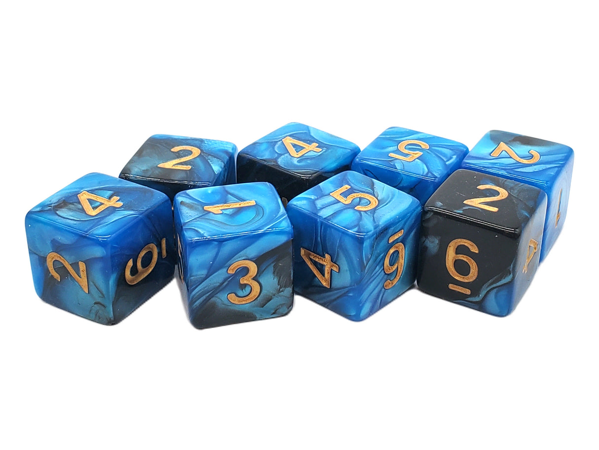 Old School 8-Piece D6 Dice Set: Vorpal - Black & Blue w/ Gold