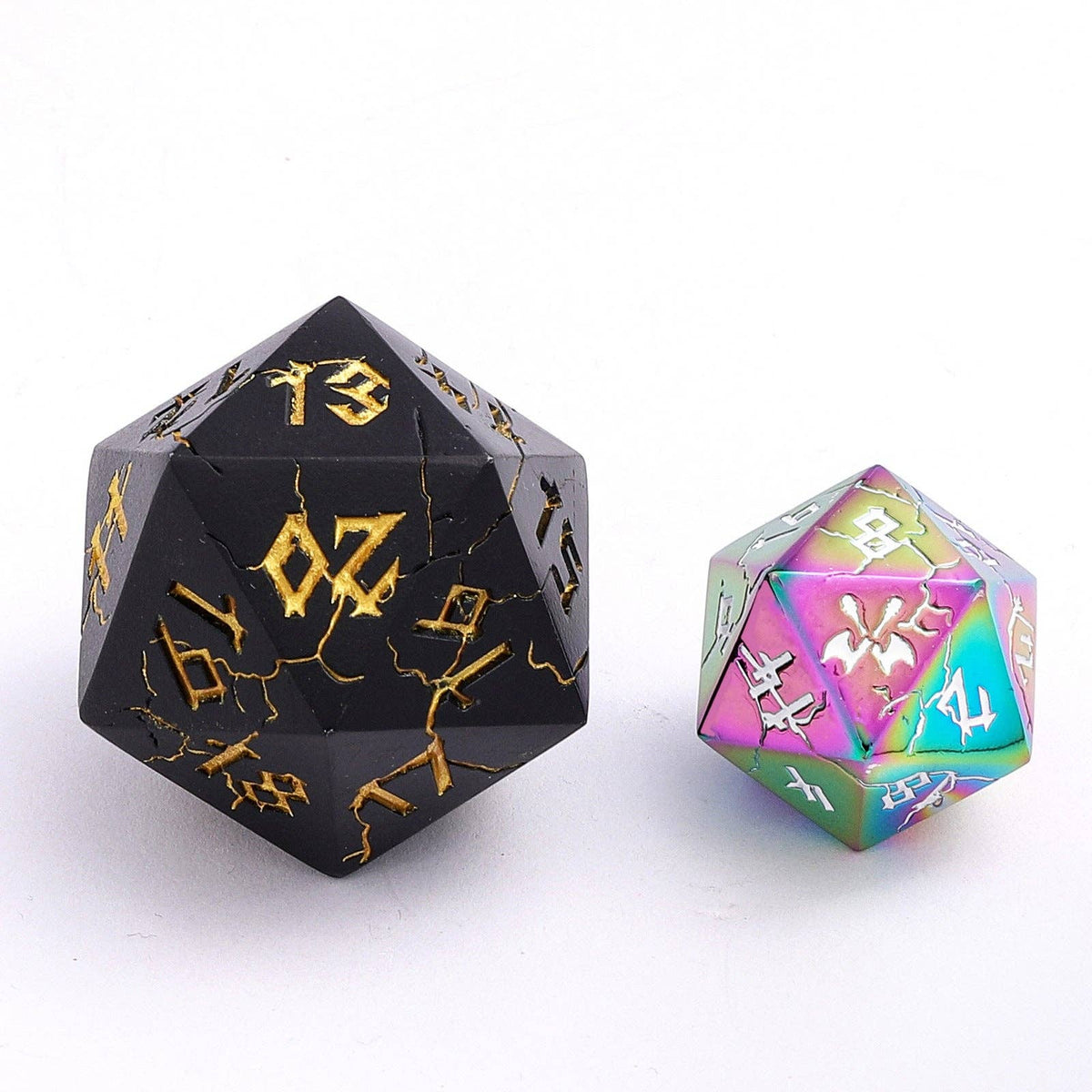Hymgho Premium Dice - Barbarian 35mm Single D20 Spin Down - Matt Black with Gold