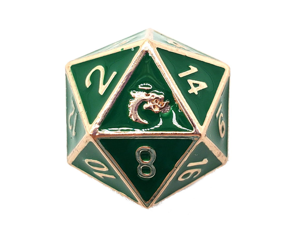 Old School DnD RPG Metal D20: Elven Forged - Green & Gold