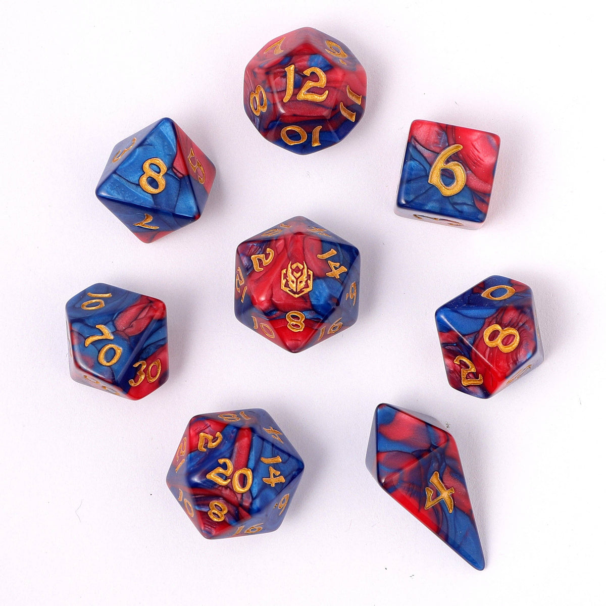 Hymgho Premium Dice - Wyrmforged Rollers - Rounded Edge 8 Piece Polyhedral Dice set - Stormcaller