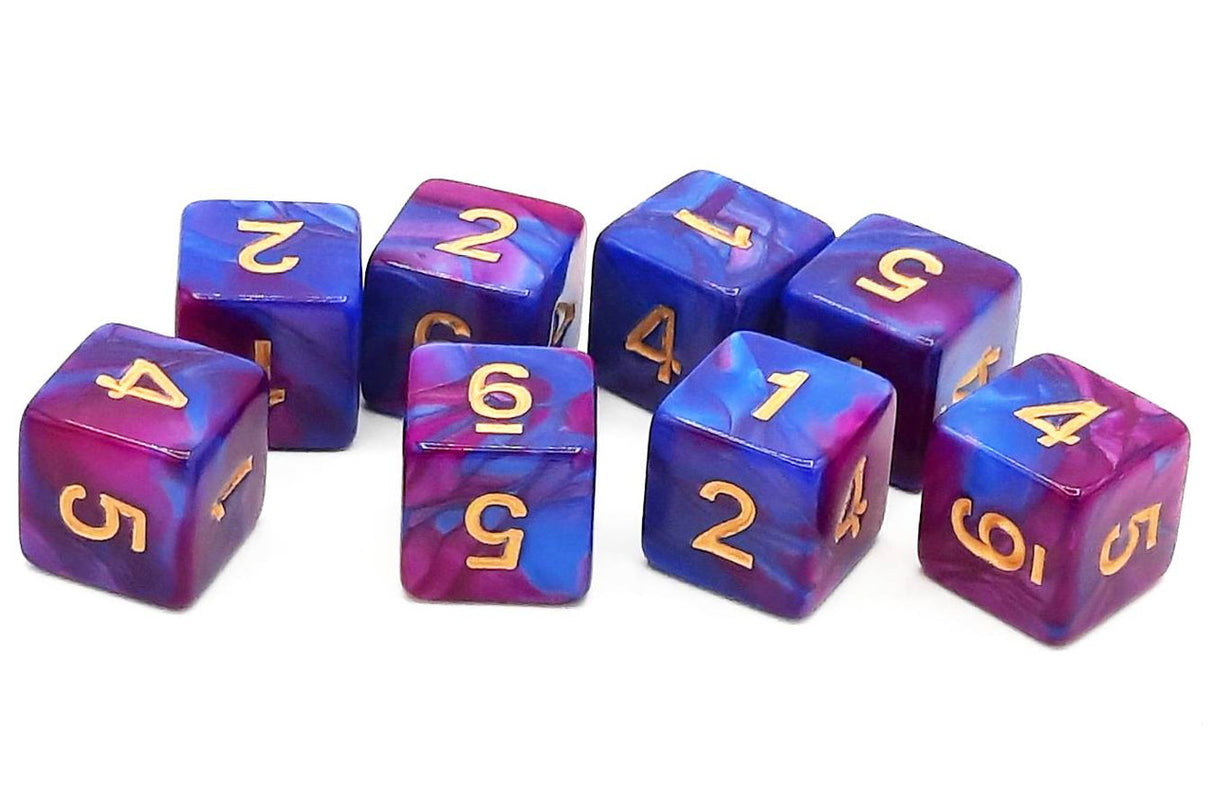 Old School 8-Piece D6 Dice Set: Vorpal - Lavender & Blue w/ Gold