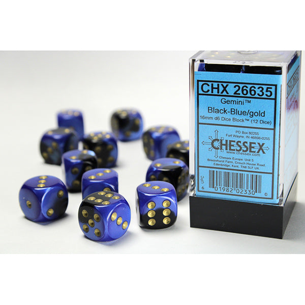 Chessex: 16mm 12d6 Gemini: Black-Blue/Gold