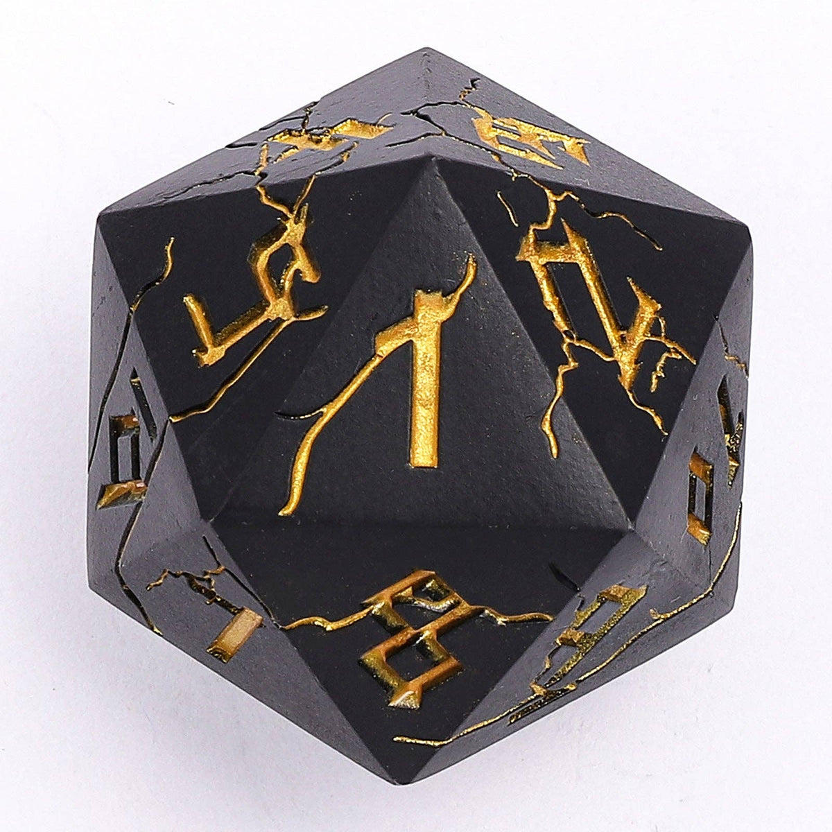 Hymgho Premium Dice - Barbarian 35mm Single D20 Spin Down - Matt Black with Gold