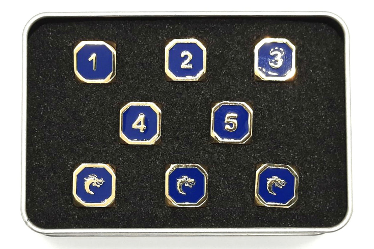 Old School D6 Set DnD RPG Metal Dice: Elven Forged - Blue w/ Gold