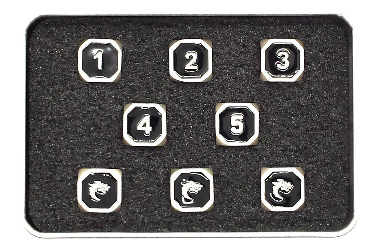 Old School D6 Set DnD RPG Metal Dice: Elven Forged - Black w/ Silver