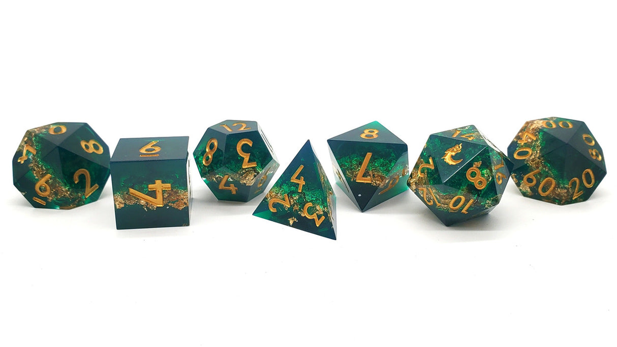 Old School 7 Piece DnD RPG Dice Set: Sharp Edged - Hunter's Mark