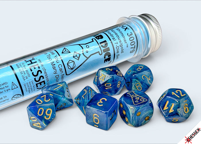 Chessex: Lab Dice 10 Polyhedral 7-Die Set Shimmer Aqueous/Gold