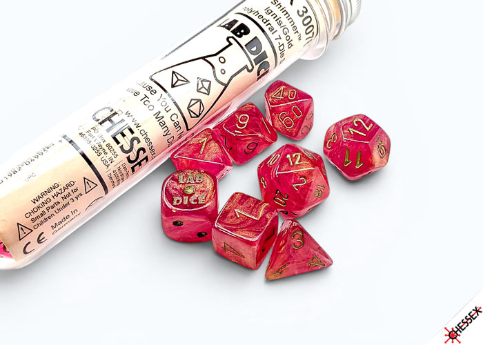 Chessex: Lab Dice 10 Polyhedral 7-Die Set Shimmer Ignis/Gołd
