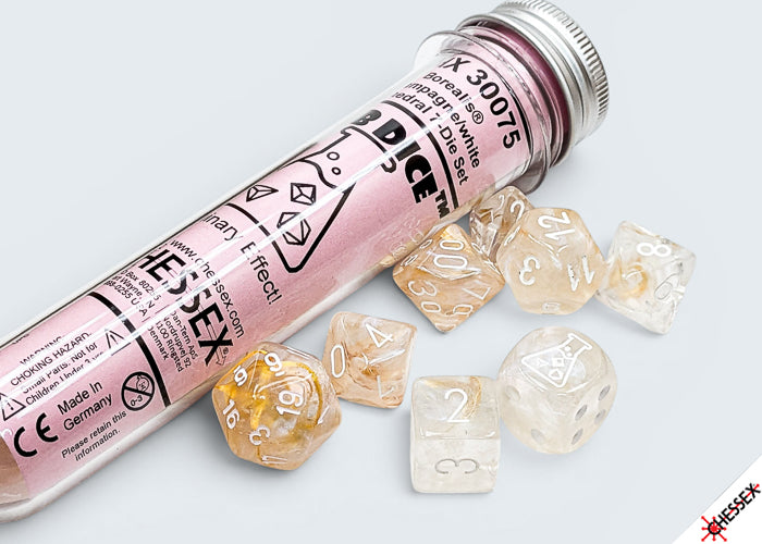 Chessex: Lab Dice 10 Polyhedral 7-Die Set Borealis Champagne/White