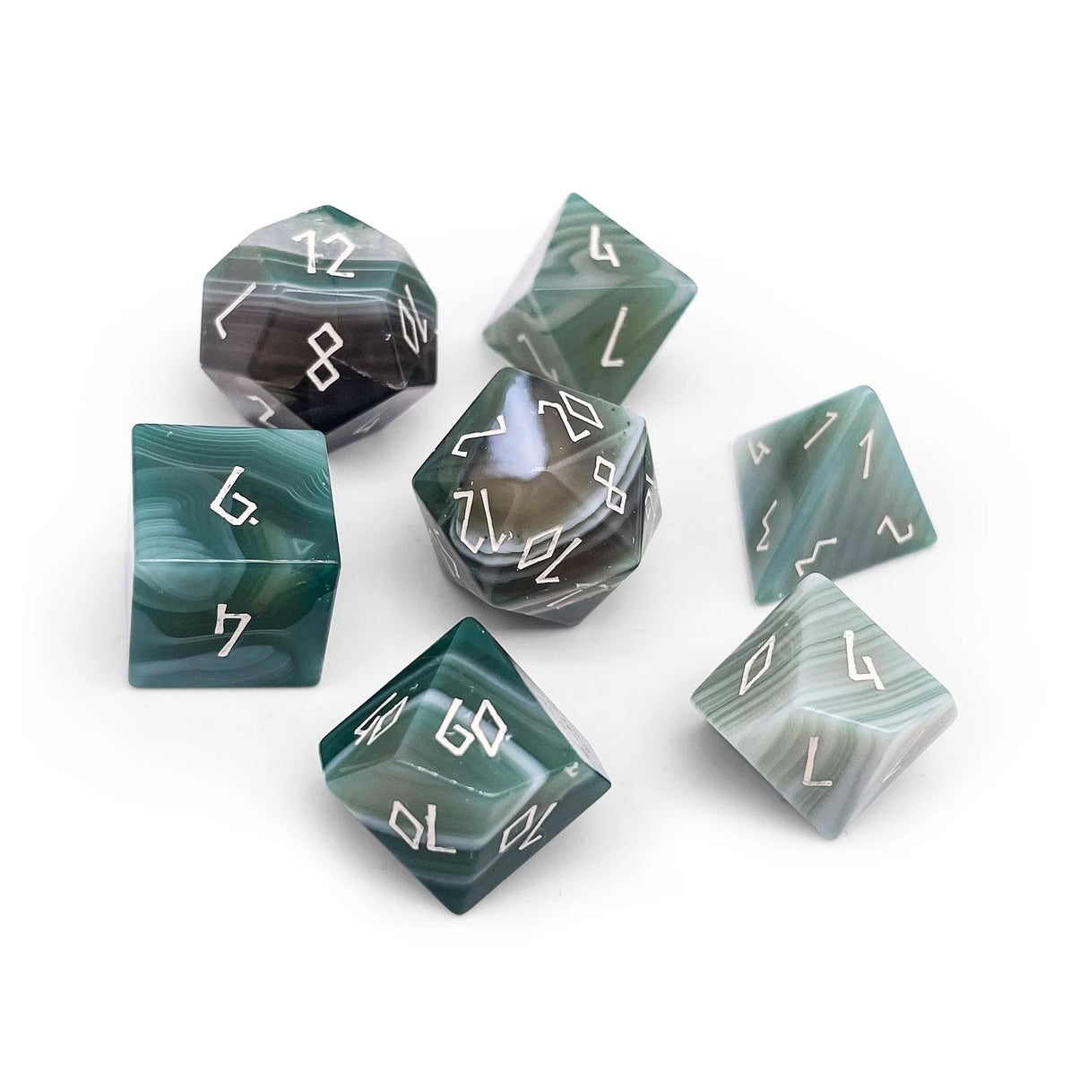 Norse Foundry: Green Striped Agate - 7 Piece RPG Set Gemstone Dice