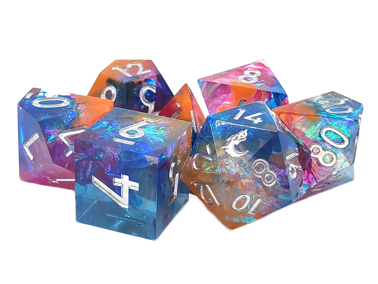 Old School 7 Piece DnD RPG Dice Set: Sharp Edged - Kingfisher